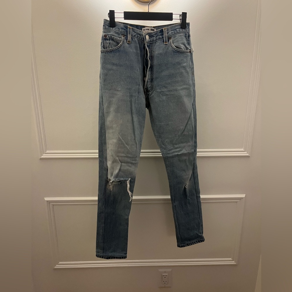 Re/Done x Levi’s Women's Distressed Light Blue Slim-Straight Jeans